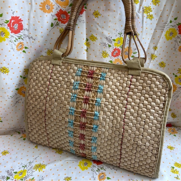Vintage 70s Straw Wicker Woven Purse - Picture 5 of 8